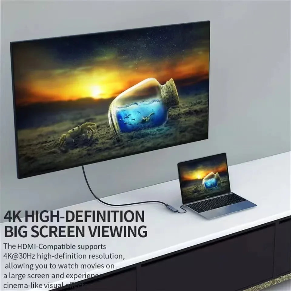 Hub USB-C 8 en 1 y base USB-C: adaptador multifunción para teléfono, PC y Mac.